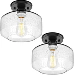 2-PACK Black Semi Flush Mount Ceiling Light With Seeded Glass Shade. Fixed Price $83.99.