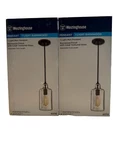 Pair Of Westinghouse Pendant Light Indoor Barnwood Finish Clear Textured Shade. Fixed Price $45.00.