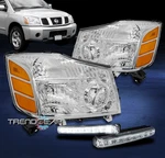 Crystal Chrome/amber Head Light +drl Led Kit For 04-14 TITAN/04-07 Armada Pickup. Fixed Price $152.04.