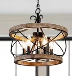 Oaks Aura Torres 5-LIGHT Farmhouse Weathered Wood Cage Rustic Chandelier. Fixed Price $125.00.