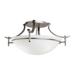 Kichler Olympia Semi Flush 3LT, Antique Pewter, Satin Etched White - 3606AP. Fixed Price $419.99.