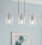 Hampton Bay Oron 3-LIGHT Brushed Nickel Island Pendant Hanging. Fixed Price $50.00.
