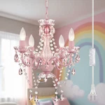 Plug-in Crystal Chandelier Pink 4-LIGHT Mini Ceiling Fixture For Girls Bedroom. Fixed Price $59.98.