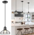 8.7" Industrial Pendant Light, Matte Black Cage Hanging Fixtures With Clea. Fixed Price $43.99.