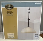 Hampton Bay Bristol Collection 1-LIGHT Nutmeg Bronze Pendant Tea-stained Glass. Fixed Price $39.99.
