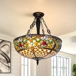 Tiffany Chandelier Stained Glass Pendant Lamp 5-LIGHTS 19 Inch Inverted Fixture. Fixed Price $225.23.