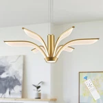Benkut Gold Led Chandelier Dimmable Modern Pendant Light Fixture 35" W/ Remote. Fixed Price $202.73.