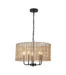 Adsensty 5-LIGHT Black Round Rattan Design Drum Chandelier With Woven Shade. Fixed Price $169.99.