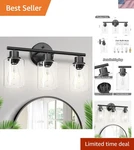 Contemporary Black Vanity Light With 3 Clear Glass Fixtures - Home Essential. Fixed Price $56.99.