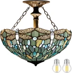 Elegant Sea Blue Dragonfly Tiffany Semi Flush Mount Ceiling Light - 16. Fixed Price $274.99.