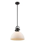 Golden Lighting 3118-L Blk-op Hines 1-LIGHT Black And Opal Glass Pendant. Fixed Price $49.99.