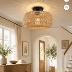Boho Ceiling Mount Light Fixture,hand-woven Rattan W/E27 4W Led Filament Bulb. Fixed Price $39.95.