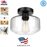 Industrial Semi Flush Mount Ceiling Light, Clear Glass Pendant Lamp Shade, Fa.... Fixed Price $43.99.
