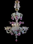 Rare Rezzonico Chandelier With Pink Flowers, Murano, Venice. Fixed Price $3279.36.