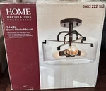 Home Decorators Shirwell 3-LIGHT Bronze Semi-flush Mount With Clear Glass Shade. Fixed Price $65.00.