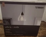 Hanging Light By Allen+roth; Flynn; Pendant Faux Wood Finish Clear Seeded Glass. Fixed Price $26.77.
