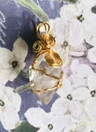 Natural Herkimer Dimond Quartz Crystal Point Gold Tone Wire Wrapped Pendant. Fixed Price $14.00.
