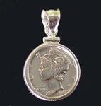 Coin Pendant 90% Silver Vintage Mercury Dime Sterling Bezel Soldered Bail. Fixed Price $35.75.
