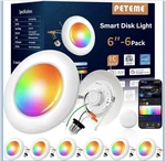 Peteme Smart Disk Light 6-PACK Wi-fi Color Changing Led Ceiling App Voice. Fixed Price $58.00.