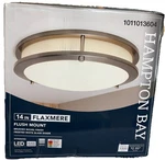 Hampton Bay Flaxmere 14 In. Modern Brushed Nickel Selectable Cct Led Flush Mount. Fixed Price $18.00.
