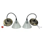 Set Of 2-HIGH Designer Glass Cone Pendant Light Fixture Fine Rib Brass Crown. Fixed Price $225.00.