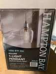 Hampton Bay Gillian 1-LIGHT Brushed Nickel W/ Hammered Glass Shade Pendant New. Fixed Price $18.00.