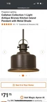 Callahan Pendant By Progress Lighting Antique Bronze P500057-020DI. Fixed Price $63.99.