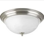 Progress Lighting 15.25 In. 3-LIGHT Brushed Nickel Flush Mount With Alabaster. Fixed Price $23.99.