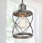Lnc Modern Farmhouse 1-LIGHT Mini Pendant With Dark Pewter Geometric Cage Design. Fixed Price $35.00.