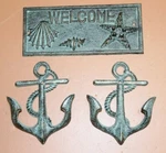 Nautical Mancave Antique Style Anchor Wall Hooks / Welcome Plaque, Sea Rythms. Fixed Price $28.39.