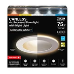 Feit 4" Led 75W (14W) Canless Recessed Downlight W/night Light, 850 Lumen, J-box. Fixed Price $19.99.
