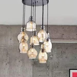 8-LIGHT Mariana Cognac Glass Chandelier Cluster Antique Black Pendant Lighting. Fixed Price $148.70.