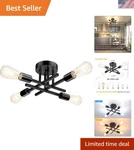 Elegant Matte Black Semi Flush Mount 4-LIGHT Sputnik Ceiling Fixture. Fixed Price $37.50.
