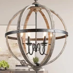 Ksana Wood Orb Chandelier, 27" Large Globe Chandeliers For Dining Bronze. Fixed Price $214.77.