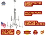 Quorum Rossington 9-LIGHT 2-TIER Chandelier, Polished Nickel, Candle-style. Fixed Price $99.99.