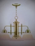 Volume Lighting 3-LIGHTS Polished Brass Chandelier With Opal Glass Shade. Fixed Price $56.00.