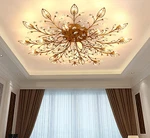 Elegant Gold Crystal Leaf Ceiling Fixture 15-LIGHT Chandelier. Fixed Price $221.99.