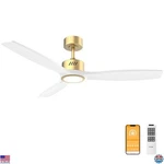 52" White Wood Ceiling Fan With Light, Remote, Noiseless, Reversible, Dimmable. Fixed Price $166.23.