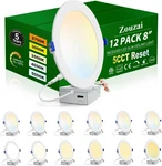Zouzai 8" Led Recessed Light 12 Pack 5CCT 18W 1620LM Dimmable With J-box White. Fixed Price $129.97.