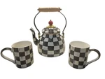 New In Box Mackenzie Childs 2QT Tea Kettle & Two Mugs Set Courtly Check. Fixed Price $159.00.