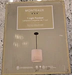 Monteaux Lighting 10IN 1-LIGHT Black Drum Pendant Fixture With Linen Shade. Fixed Price $17.24.