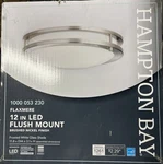 Hampton Bay Flaxmere 12IN Led Flush Mount Ceiling Light Dimmable Brushed Nickel. Fixed Price $52.03.