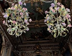 Pair Of Iron Ceramic Floral Chandeliers 6 Lights Vintage Elegance. Fixed Price $726.95.