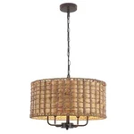 Adsensty 5-LIGHT Black Drum Natural Rattan Seagrass Chandelier W/ Bulbs Included. Fixed Price $99.95.