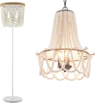 Wood Beaded Floor Lamp & Chandelier Set - Elegant Home Lighting. Fixed Price $288.99.