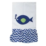 Fish Guest Hand Towel Blue White Linen Embroidered Ruffle Coastal Nautical Beach. Fixed Price $14.99.