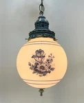 Vintage Milk Glass Floral Globe Pendant Ceiling Light Fixture Blue White 1960S. Fixed Price $89.00.