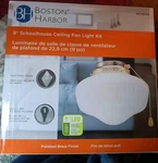 Boston Harbor 9" Schoolhouse Ceiling Fan Light Kit Polished Brass Finish. Fixed Price $22.00.