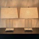 Pair Ribbed Glass Table Lamps Brushed Nickel Base Dimond Lighting Style Modern. Fixed Price $99.95.