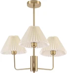 Mid Century Modern 3-LIGHT White Fabric Chandelier With Gold Accents. Fixed Price $149.99.